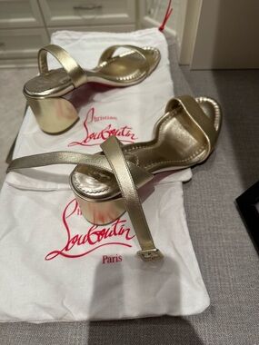 Christian Louboutin Gold Metallic Block Heel Sandals